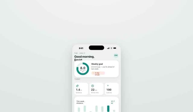 FitTrail home screen with weekly goal and today's activity stats